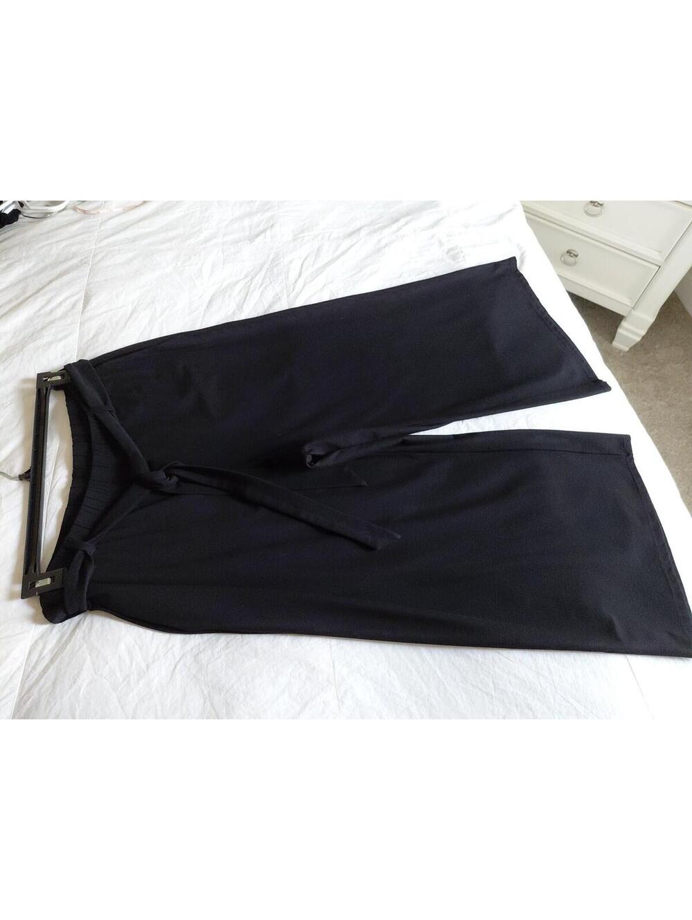 Eileen Fisher Pull On Crepe Wide Leg Crop Stretch Pants M Black EUC Pkts Belt